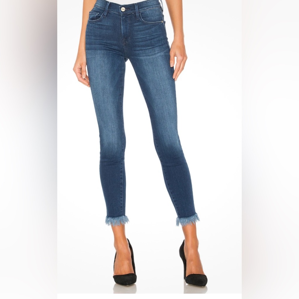 Frame Denim Skinny Ankle Cropped Jeans with Frayed Hem size 29